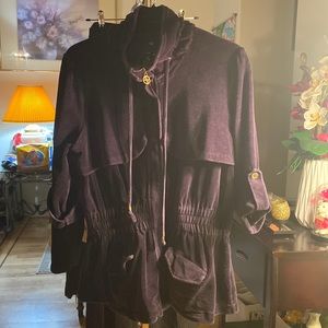 Navy Blue Velvety Trench Coat High Waisted.